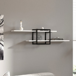 Ραφιέρα τοίχου Mone Megapap χρώμα λευκό - μαύρο 120x18x30εκ