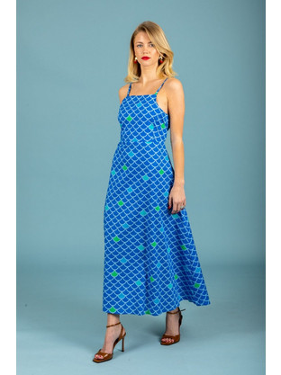 Chaton Iria Maxi Poplin Open Back Φόρεμα Μπλε