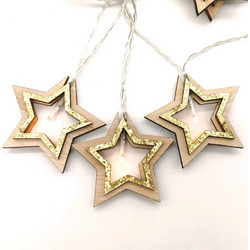 Ξύλινη Φωτεινή Γιρλάντα Wooden Gold Glitter Stars 10LED X061011206B