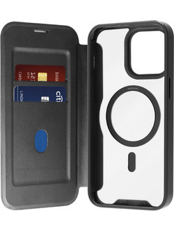Puro Book Mag MagSafe Leather Case with Flap and Card Slot for iPhone 16 Pro Max - Black