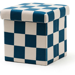 KIDS CONCEPT. Σκαμπό με αποθηκευτικό χώρο 30cm (πετρόλ-λευκό καρό)
