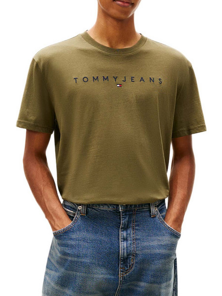 TOMMY JEANS DM0DM20744 GY1 Λαδί Τ-shirt Reg linear logo tee ext