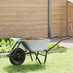 vidaXL Τροχόσπιτο Ασημί και Μαύρο Ατσάλι - 141 x 60 x 57, μοναδικός-τροχός-βαθιά-μπανιέρα