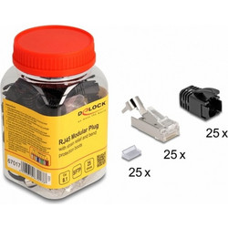 Delock Set 25 Pcs Rj45 Sftp Cat.8.1 Connectors Solid Wire + 25 Black Boots Delock 67017