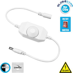 GLOBOSTAR(R) 73305 CORE Dimmer 1CH DC 12-24V 5A 120W Max IP20 - Rotary Dimming - Λευκό - M6.5xΠ3xΥ3.5cm