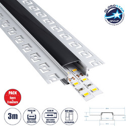 GLOBOSTAR(R) ALP-PLASTERIN GYPSO 70820-3M Χωνευτό Προφίλ Αλουμινίου Ειδικό για Γυψοσανίδα με Μαύρο Φιμέ Πατητό Κάλυμμα για Ταινίες LED IP20 - Ασημί & Μαύρο - Μ300 x Π6.7 x Υ1.4cm - Πακέτο 5 Τεμαχίων