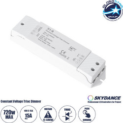 GLOBOSTAR(R) 73127 SKYDANCE V1-S CORE Dimmer 1CH DC 12-48V 15A 720W Max IP20 - AC TRIAC Push Dimming + Leading/Trailing Edge - M17.5xΠ4.5xΥ2.7cm