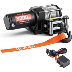 Ηλεκτρικό Βίντσι VEVOR 1360 kg, 12V DC ATV/UTV Βίντσι με Φ5 mm x 12 m Ατσάλινο Σχοινί & Ενσύρματο Τηλεχειριστήριο, Αδιάβροχο IP55, Πλάκα Στήριξης Οδηγού Αλουμινίου για Ρυμούλκηση ATV, Μαύρο