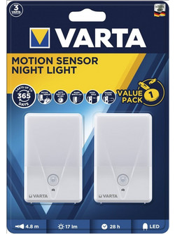 Varta LED Φωτιστικό Νυκτός με Τροφοδοσία Μπαταρίας και Αισθητήρα Κίνησης 2τμχ