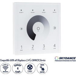 GloboStar 73159 T11 SKYDANCE Ασύρματο DMX512 Επιτοίχιο Χειριστήριο RF 2.4Ghz 4 Group για όλα τα SKYDANCE DMX512 Controller AC 100-240V Max 0.1A - IP20 Μ8.5 x Μ8.5 x Π8.5 x Υ3.5cm