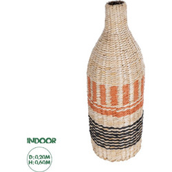 GloboStar Artificial Garden AMMAN 21244 Διακοσμητικό Πλεκτό Καλάθι - Κασπώ Γλάστρα - Flower Pot Μπεζ με Μαύρο & Πορτοκαλί Φ20cm x Υ60cm