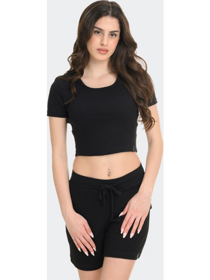 TARGET Crop Top Scoop Neck Rib 2X1 Cotton Γυναικείο Top σε Μαύρο Χρώμα