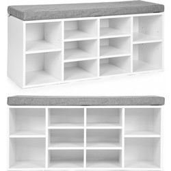 Shoe cabinet with gray cushion 10 shelves white