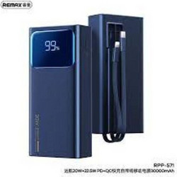 Remax RPP-571 Power Bank 30000mAh με Θύρα USB-A & 2 Θύρες USB-C Power Delivery Blue