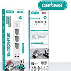 Aerbes Πολύπριζο 3 Θέσεων με 2 USB-A, 2 USB-C, Διακόπτη και Καλώδιο 2m AB-PC02
