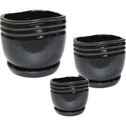 MarHome Σετ Κασπώ Πήλινα Μαύρα S:Φ14x14, M:Φ19.5x18.5, L:Φ24x23.5cm 3τμχ 06-99077