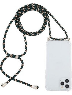 Θήκη Σιλικόνης με Κορδόνι για το Λαιμό Για iPhone 12 Pro Max - Σκουρο Πράσινο/ Μπεζ OEM