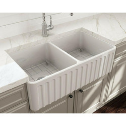 Νεροχύτης Κουζίνας Πορσελάνης A-3318ND White Glossy (Λευκό Γυαλιστερό) 83,5x45,9x25,4 cm Vintage με 2 Γούρνες