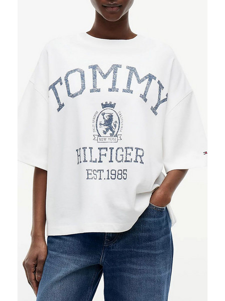 TOMMY HILFIGER VARSITY CREST RLX SS T-SHIRT WW0WW50940-YBL Ecru