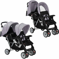 vidaXL Twin Καρότσι για Δίδυμα Grey Black 10113