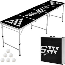 VEVOR Φορητό Αναδιπλούμενο Τραπέζι Beer Pong 2,4 μ. Ρυθμιζόμενο Ύψος, με Λαβές Μεταφοράς και 6 Μπάλες, Μαύρο ZDPJYXZJCK00KCZ7I001V0