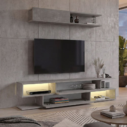 Σύνθεση τηλεόρασης Manet Megapap με LED χρώμα γκρι σκυροδέματος 180x29,5x39εκ. - MEGAPAP