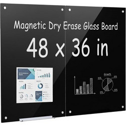 VEVOR Glass Dry Erase Board 2 Pack 35,4 x 23,6 σε μαύρο μαγνητικό λευκό πίνακα, τοίχος, χωρίς πλαίσιο, χοντρό σκληρυμένο γυαλί, με μαρκαδόρους, μαγνήτες και γόμα, για γραφείο, σχολική τάξη, μελέτη στο