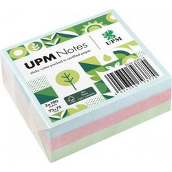 UPM NOTES EXTRA STRONG ΧΑΡΤΑΚΙΑ 3 ΧΡΩΜΑΤΑ ΠΑΣΤΕΛ ΑΣΟΡΤΙ 75X75MM 100Φ