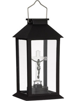 Premium Ηλιακό Φανάρι LED Μαύρο Εσταυρωμένος 14x14x28cm
