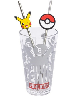 Ποτήρι γυάλινο με 2 καλαμάκια Pokemon Metal Meltdown Young Adult Glass 480ml w twin straw set 31619