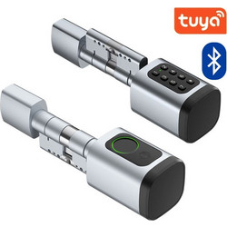 Έξυπνος Κύλινδρος Κλειδαριάς Με Fingerprint, PIN, RFID & Bluetooth Smart Lock HT-V1S-60 Silver Tuya App Ασημί