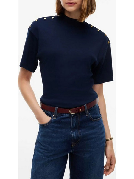 TOMMY HILFIGER GOLD BUTTON HIGH-NK S/S TEE WW0WW52382-C1G DarkBlue