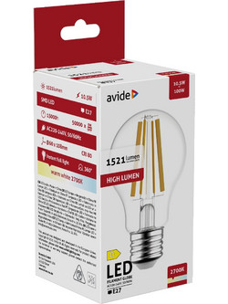 Avide LED Filament Κοινή 10.5W E27 A65 360 Θερμό 2700K Υψηλής Φωτεινότητας