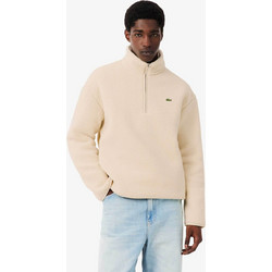 Lacoste ανδρική μπλούζα fleece μπουκλέ με ψηλό λαιμό και κεντημένο λογότυπο Classic Fit - SH8648 Εκρού