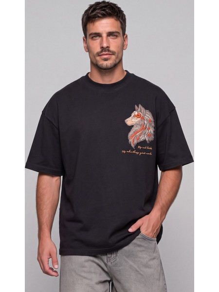T-SHIRT WOOLF MENTALITY - ΜΑΥΡΟ