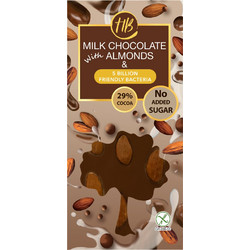 Healthy Bites Σοκολάτα Γάλακτος Χωρίς Ζάχαρη Mε Αμύγδαλα Και Ζωντανά Βακτήρια 100gr