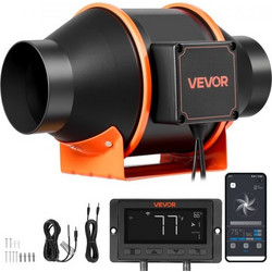 VEVOR Inline Duct Fan, 349m/h 101,6mm EC ανεμιστήρας εξαερισμού κινητήρα με 10 ταχύτητες, ελεγκτής PWM, App Control, Αισθητήρας υγρασίας θερμοκρασίας, Cooling for Grow Tent, Indoor Gardening, Hydropon