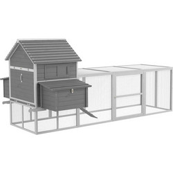 Pawhut Garden Chicken Coop με κοτέτσι, ράμπα και ανοιχτό χώρο, 310,5x149,5x149cm, γκρι D51-150V01GY