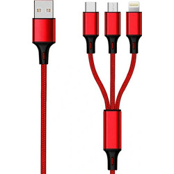 2GO USB to Lightning / Type-C / micro USB Cable Κόκκινο 1.5m (797150)