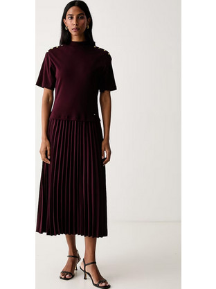 Tommy Hilfiger Midi Φόρεμα Πλισέ Μπορντό WW0WW52224-XIH