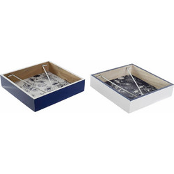 Θήκη για Χαρτοπετσέτες DKD Home Decor Μέταλλο Λευκό Ναυτικό Μπλε Ξύλο MDF (2 τεμ.)