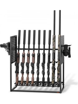 VEVOR Gun Rack, Floor Standing, Indoor Heavy Duty Steel Rifle Shotgun Rack Stand, Freestanding Gun Display Storage with Magazine Holder, Holds up to 9 Rifles and 4 Pistols, for Home Garage Storage