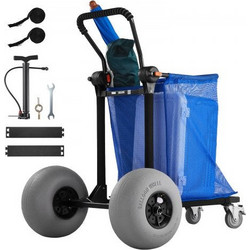 VEVOR Beach Cart with Large Wheels for Sand, 75 kg Load Capacity, Heavy Duty Folding Beach Wagon with 320 mm Balloon Wheels, Storage Bag, 180 Adjustable Handlebar, Dolly for Camping Fishing Garden