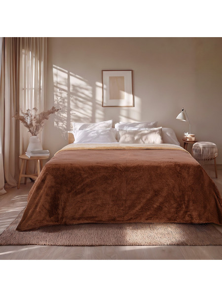 Beauty Home Κουβέρτα υπέρδιπλη διπλής όψεως Art 11601 Jacquard fleece 700gsm Fiesta Plus 220x240 Καφέ,Μπεζ