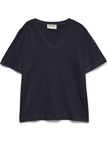 AWARE BY VERO MODA AWCORDELIA SS V-NECK T-SHIRT 10346502-Night Sky DarkBlue