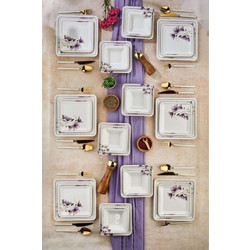 Dinner Set (24 Pieces) LotusLux24 White, Purple Ceramic