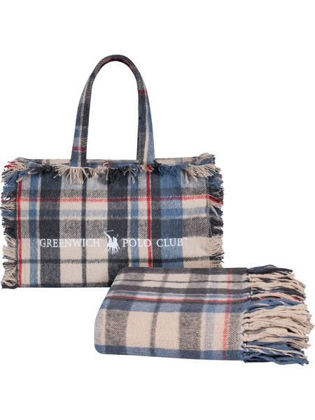 GREENWICH POLO CLUB ΡΙΧΤΑΡΙ 130X170 ΜΕ ΤΣΑΝΤΑ ΜΙΚΡΗ ESSENTIAL 2532 BLUE, ECRU