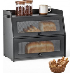 VEVOR Bread Box for Kitchen Counter Bamboo Wood Storage Container Black, for Homemade Bread, Under Cabinet, and Pantry, Double Layer Farmhouse Breadbox Bin, with Acrylic Door Panel and Air Vents MBHHS