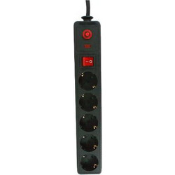 POWERTECH PT-22 ΠΟΛΥΜΠΡΙΖΟ 5 ΘΕΣΕΩΝ ΜΕ ΟΝ-OFF & ΑΣΦΑΛΕΙΑ ΜΑΥΡΟ ΕΝΔΕΙΞΗ LED 1.5m