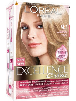 L'Oreal Paris Excellence Creme 9.1 Ξανθό Πολύ Ανοιχτό Σαντρέ Μόνιμη Βαφή Μαλλιών 48ml